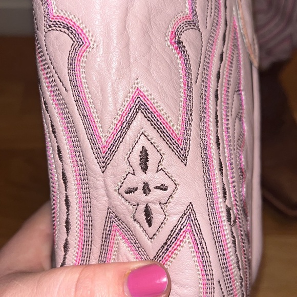 Ladies Punchy Pink with Coffee Westerner Cowhide Foot Wide Square Toe Boots - Picture 4 of 7